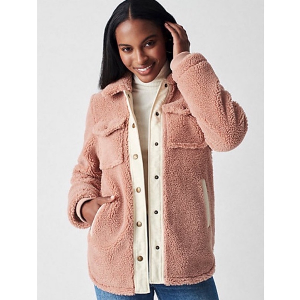 Faherty Eldridge Faux Sherpa Shacket Jacket Pink Tuscany M